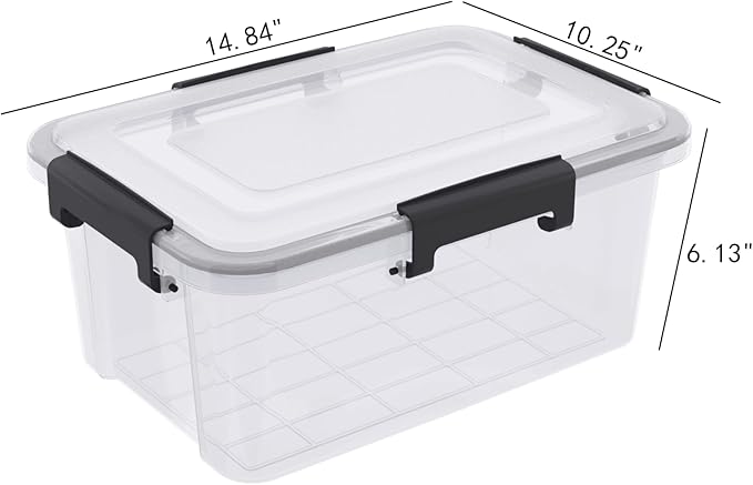 10 Liter Plastic Airtight torage Conatiner 6 Pack Clear Boxes with Seal Circle/Latch Lids