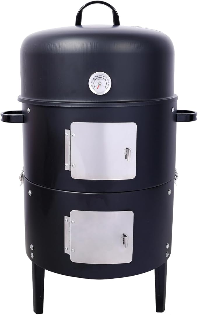 17 inch Vertical Charcoal Smoker BBQ Grill Fire Pit 3-in-1 with Built-in Thermometer Adjustable Air Vent Idea for Parties Backyard Patio Camping