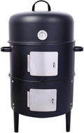 17 inch Vertical Charcoal Smoker BBQ Grill Fire Pit 3-in-1 with Built-in Thermometer Adjustable Air Vent Idea for Parties Backyard Patio Camping