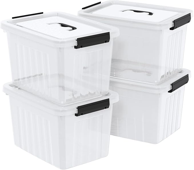 Sadstory 18 Quart Plastic Storage Tote Box with Handle Clear Latching Bins with Lid 4 Packs