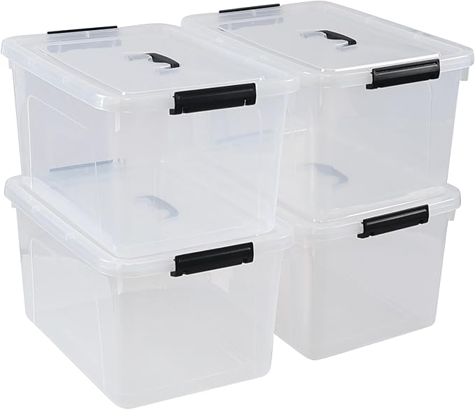 20 Quart Plastic Storage Tote with Lid Set of 4 Clear Latching Storage Bins
