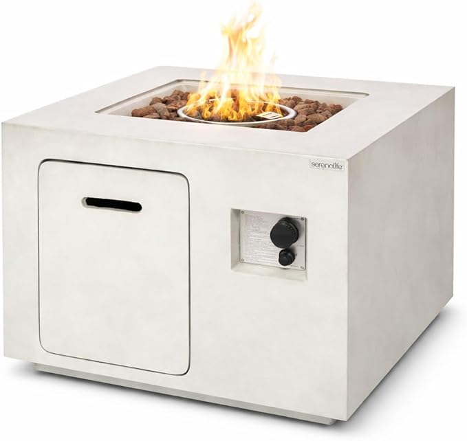 SereneLife Propane Fire Pit Table – 40000 BTU Outdoor Firepit Weather-Resistant with Stainless Steel Burner Adjustable Flame ETL Certified Protective Cover 30 x 30 x 23.6 Inches