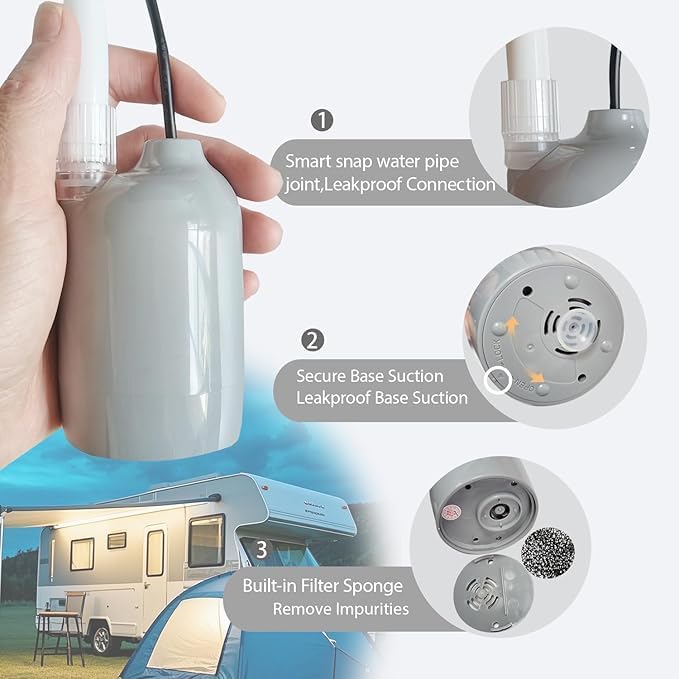 Portable 12V High Pressure Camp Shower Pump Compatible with Car Lighter Plug&ampPD Fast Charging Portable Power Banks by USB-COutdoor Shower for Camping