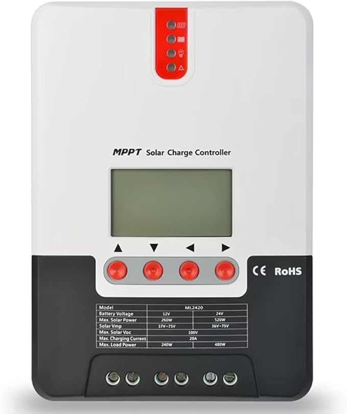 SRNE 20A MPPT Solar Charge Controller 12V/24V Battery Voltage Auto Identify 100V PV Input ML Series ML2420 Charge &amp Discharge Controller
