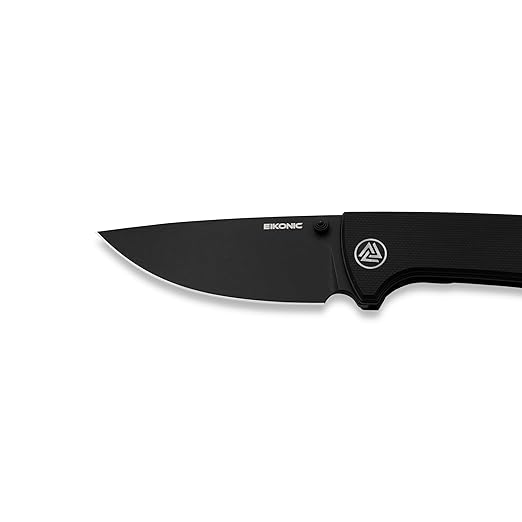 EIKONIC Knives Ramon Chaves RCK9 Folding Knife 3.06 D2 Black Stonewashed Drop Point Plain Blade Black G10 Handles Liner Lock - 100BB