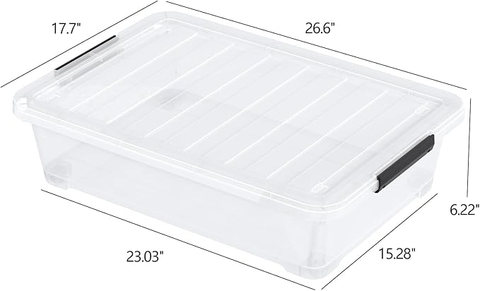 40 Quarts Clear Stackable Underbed Box Shallow Underbed Bins with Wheels Set of 3