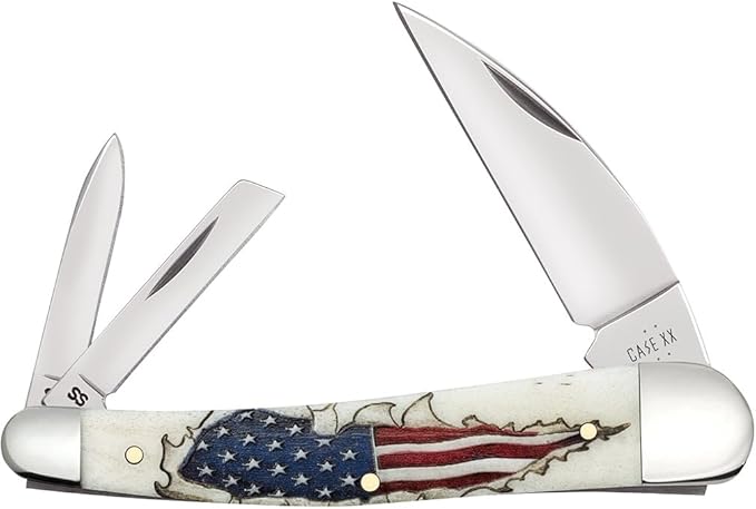 Case XX Pocket Knife SEAHORSE WHITTLER NATURAL BONE EMBELLISHED W/FLAG Item #10844-6355WH SS - Length Closed: 4Inches