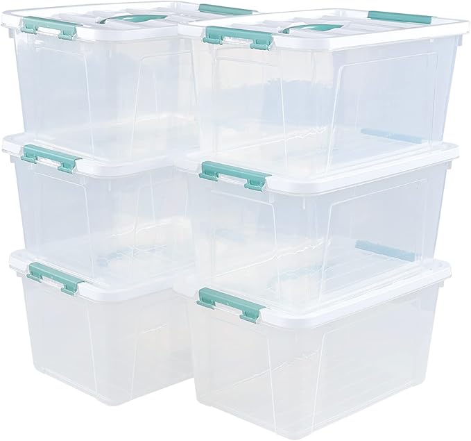 Gainhope 6 Packs 14 L Plastic Stackable Storage Bin Container Box with Latching Lid Clear Organizer Bins with Handle