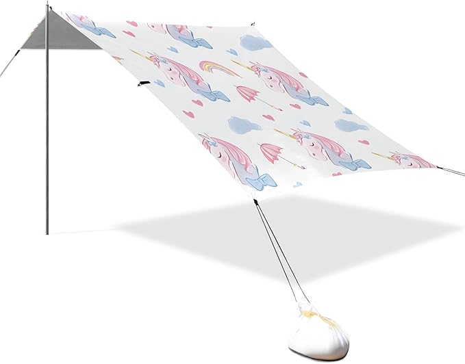 ALAZA Unicorn Rainbow Umbrella Pattern Beach Tent Sun Shelter Portable Canopy Sunshade for Outdoor Camping Picnics Backyard Fun 10x9 ft