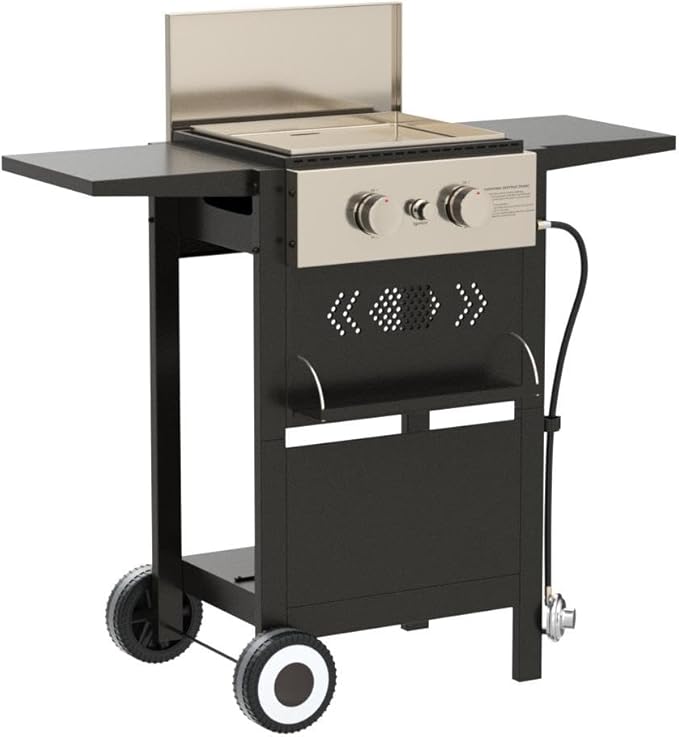 MFSTUDIO 2-Burner Propane Gas BBQ Grill with Cast Iron Griddle Pan 20000 BTU Output Small Barbecue Grill for Outdoor Patio Backyard and Balcony