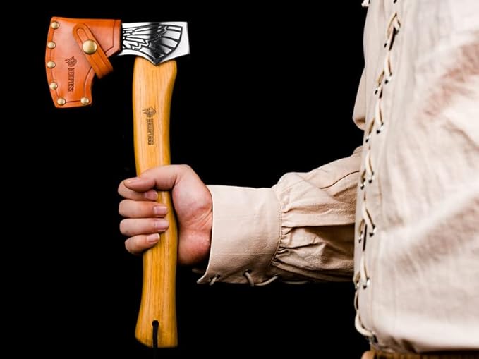 NedFoss 13 Valkyrie Viking Axe Handmade Viking Hatchet with Leather Sheath High Carbon 1055 Steel Blade Premium Viking Axes Design for Camping Bushcraft Hatchet Collection Gift for Men Women