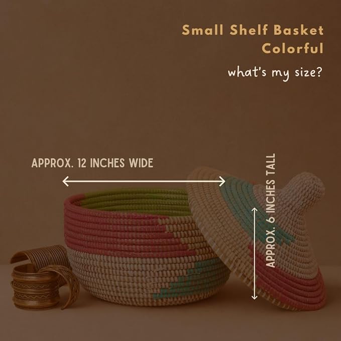 African Basket with Lid Colorful Pattern Hood Lid 10 Inch Wide
