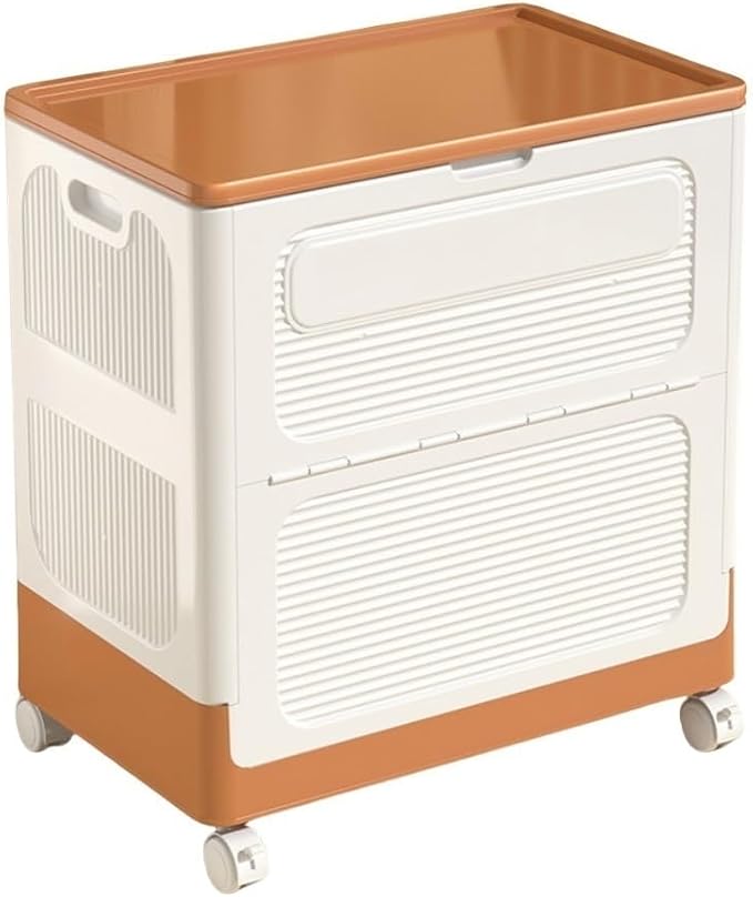 Flip-top Storage Cabinet Clothes Storage Box with 4 Wheels Plastic Foldable Storage Box Multi-functional Storage Bin for Living Room Bedroom(Brown)