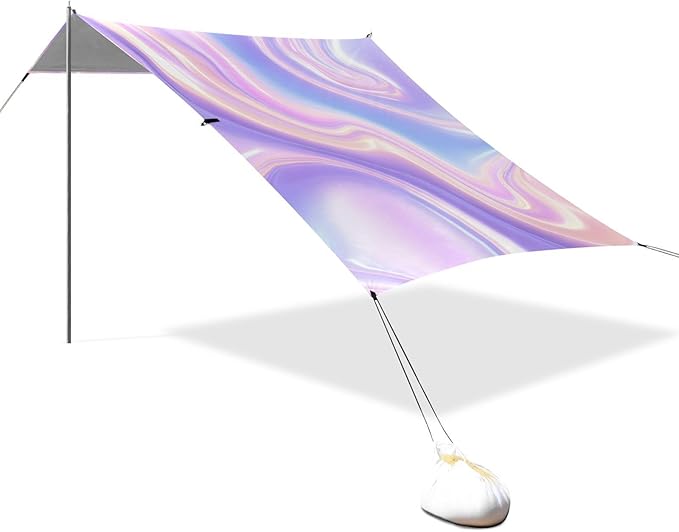 xigua Purple Texture Beach Tent Sun Shelter with Carrying Bag - Silver Coated Oxford Fabric Beach Canopy for Beach Camping Fishing - Includes Windproof Ropes Sandbags &amp Stakes