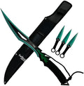 Tactical Flame Skull Machete with 3 Throwing Knives Set