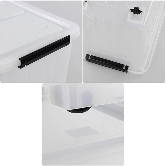 30 L Ultra Latching Box Storage Bins with Lids Clear Plastic Organizing Containers for Closet Bathroom and Office
