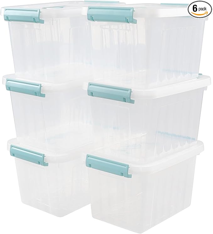 6 Quart Plastic Clear Storage Bins with Lids Small Clear Latch Storage Boxes with Handles 6-Pack