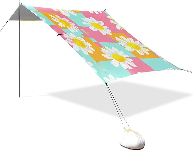 Beach Canopy with Windproof Ropes &amp Sandbags Beach Tent Sun Shade Sun Shelter for Camping Trips Fishing Backyard Fun or Picnics Daisy