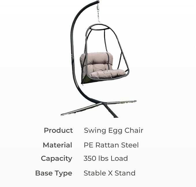 JESE Swing Egg Chair with Stand – UV Resistant Waterproof Cushion &amp Cup Holder Included Indoor/Outdoor Hanging Hammock Chair for Patio Bedroom Balcony Garden (Black)