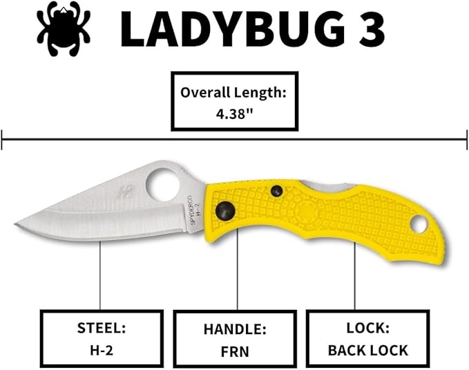 Spyderco Ladybug 3 Salt Folding Pocket Knife with 1.9 H-2 Steel Blade and FRN Handle - EDC Knife for Men and Women Perfect for Hunting Tactical Camping Survival Hiking - PlainEdge - LYLP3