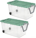 160 Quart Durable Clear Storage Container with Latch Lid and Pull Handle Light Green 2 Pack