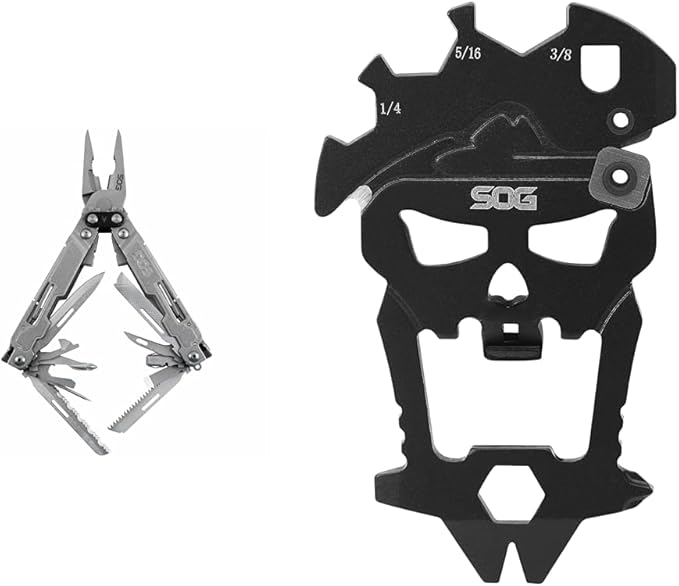 SOG PowerAccess Deluxe 21-in-1 Heavy Duty Stainless Steel Multi-Tool Bundle with MacV 12-in-1 Keychain Multi-Tool