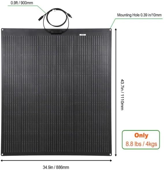LensunSolar Flexible Solar Panel 200W 12V ETFE 9BB43.7in x 34.9in Semi-Flexible Bendable Mono Solar Panel 200 Watt for RV Van Roof TopCamping Home Boat Marin
