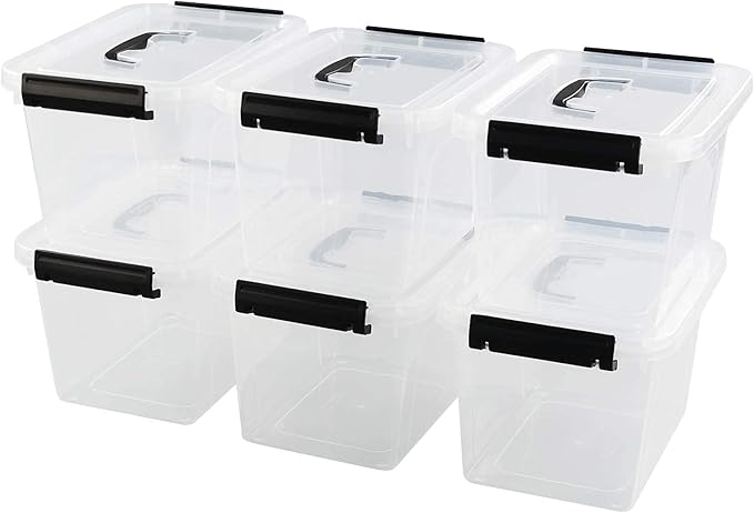 5 Quart Storage Box Tote with Lid 6 Packs Small Plastic Bins with Handles