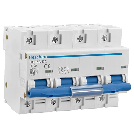 Heschen DC Miniature Circuit Breaker HSB6C-DC 4 Poles DC1000V 100A Photovoltaic Circuit Breaker for Solar PV System Solar Panels Grid System 35mm DIN Rail Mounting