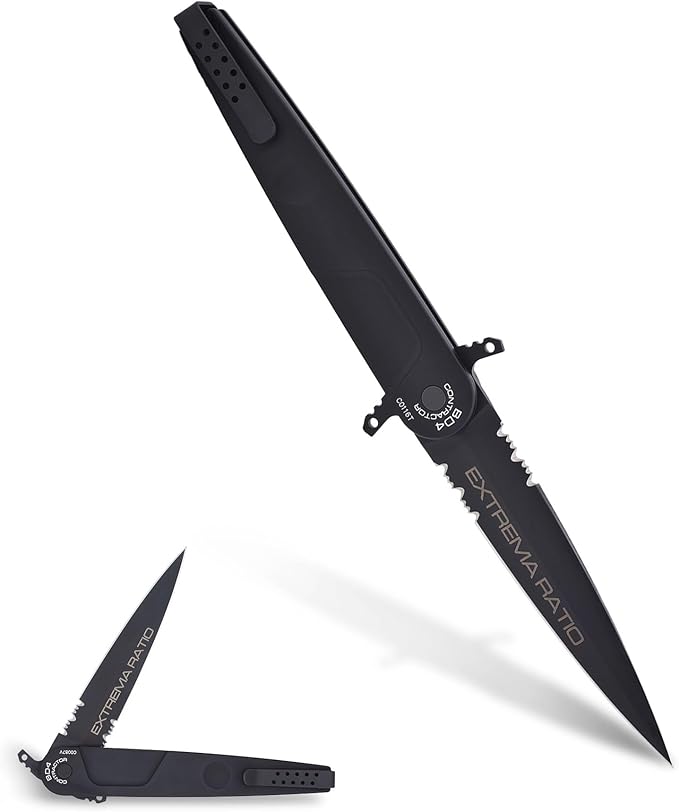 Extrema Ratio - BD4 Contractor (Black) Folding Knife Böhler N690 Steel Blade 58 HRC Black Burnished Finish Smooth Aluminum Handle Ergonomic Design Reversible Clip Italian Craftsmanship Durable