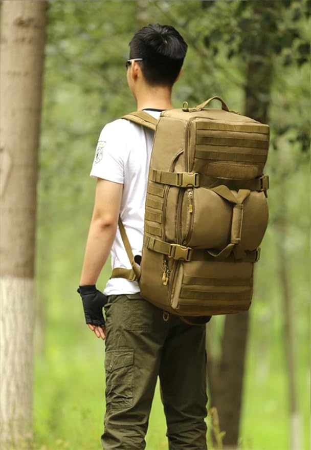 UNISTRENGH Outdoor 60L Tactical MOLLE Backpack Military Waterproof Hunting Mountain Sports Luggage Outdoor Assault Travel Bag (Brown)