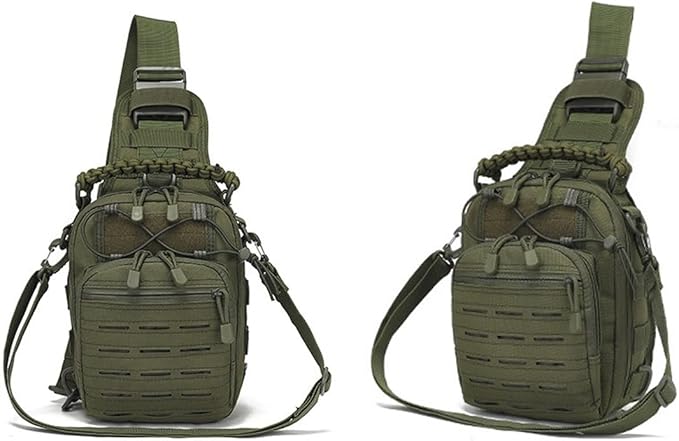 Tactical Sling Bag Pack Military Shoulder Bag Chest Pack Messenger Molle Sport Backpack Hiking Daypack Men Women (Military Green)
