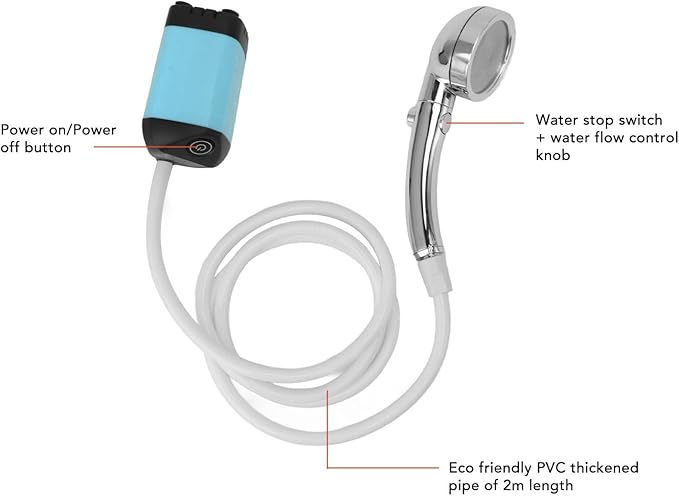 Portable Camping Shower Outdoor Camp Shower Pump 3 Speed Adjustable Electric Rechargeable Portable Outdoor Shower Head for Camping Hiking Traveling(Blue)