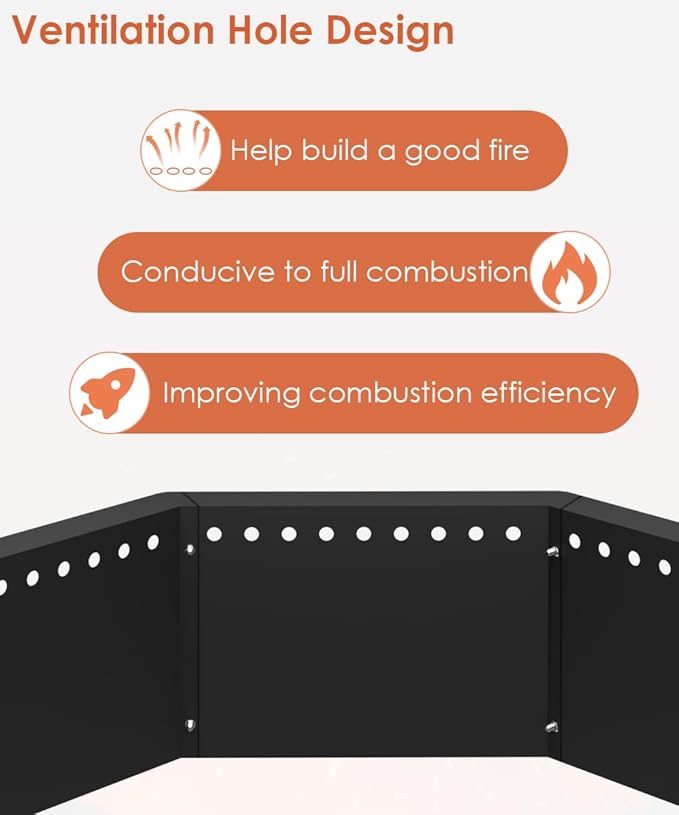 Mocomax Smokeless Fire Pit Ring 32-Inch Outer 28-Inch Inner Diameter Large Solid Steel Firepit Liner for Outside Wood Burning DIY Campfire Ring Above or In-Ground for Outdoor Octagonal