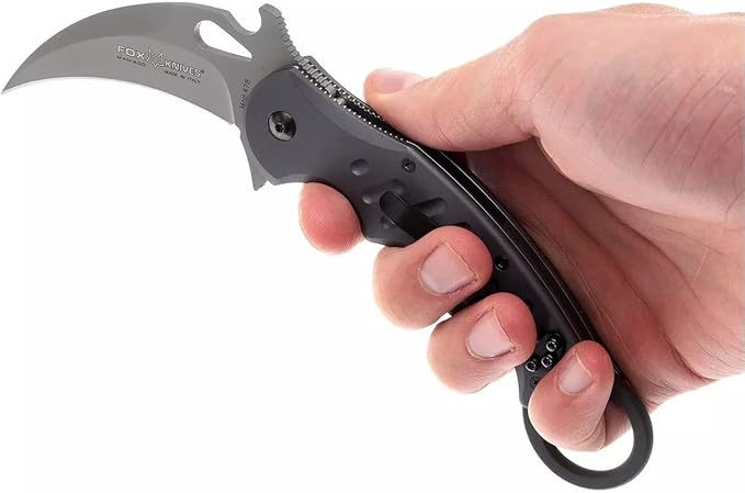 Fox Knives 478 Karambit Emerson Wave Folding Pocket Knife - N690Co Stainless Steel Blade Bead Blasted Finish - Black Idroglider Reversible Pocket Clip - Liner Lock Folder