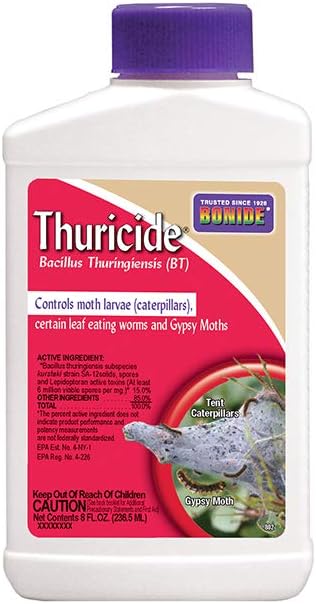 Bonide Thuricide BT Concentrate 8 oz Ready-to-Mix Solution for Caterpillar Moth and Worm Control in Lawn and Garden