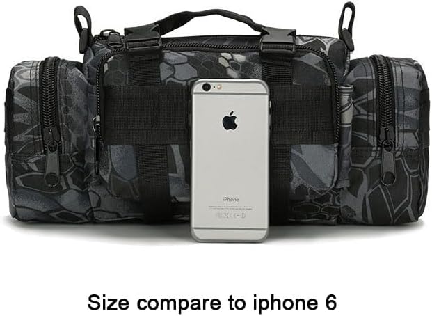 Multifunctional Outdoor Tactical Fanny Pack Waterproof 3P Duffel Waist Bag with Shoulder Strape MOLLE System Camera Bag Chest Pouch (Black Python)