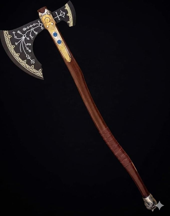 VK War Axe Viking Battle Axe Replica Ax - Handmade Forged Stainless Steel Axe Prop Tool with Viking Axe Hatchet Solid Wood Handle Skarde Seax Men's Gift