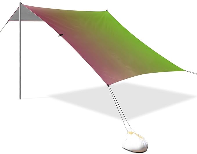 Red Green Gradient Beach Tent UPF50+ Protection Waterproof Sun Shelter with Sand Shovel Sandbags for Camping Trips Fishing Backyard Fun or Picnics