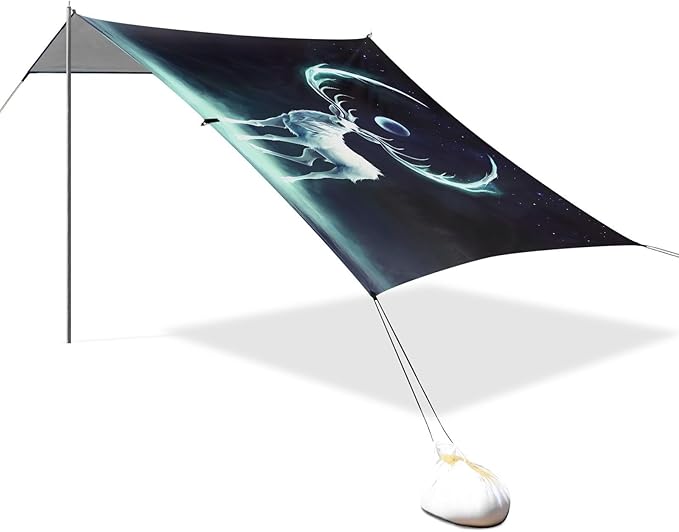 ALAZA Elf of Deer Elk Moon Beach Tent Sun Shelter UPF50+ Protection Beach Shade Canopy w/ 4 Sandbags for Outdoor Camping Fishing Backyard Fun Picnic 10x9 ft