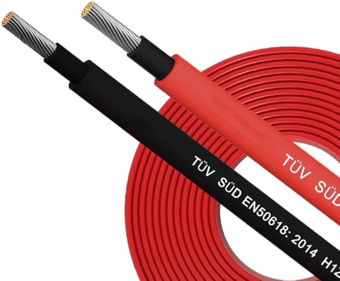 Solar Cable 50Ft 15M 10 awg Wire 50FT Black + 50FT Red 10 Gauge Solar Extension Cable Wire with 4 Pairs Solar Connectors for RV Photovoltaic Systems (50 Black red)