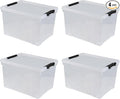 50 L Large Plastic Storage Bins with Latching Lids and Wheels 4-Pack Clear Stackable Boxes for Closet Garage