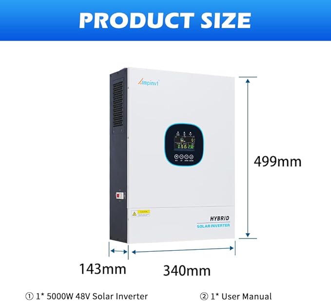 Ampinvt 5000W Solar Inverter 48Vdc to 120V Pure Sine Wave Inverter 5000 Watts Built-in 100A MPPT Solar Charge Controller Max PV Input 5500W Support up to 6 in Parallel Lead Acid Lithium Battery