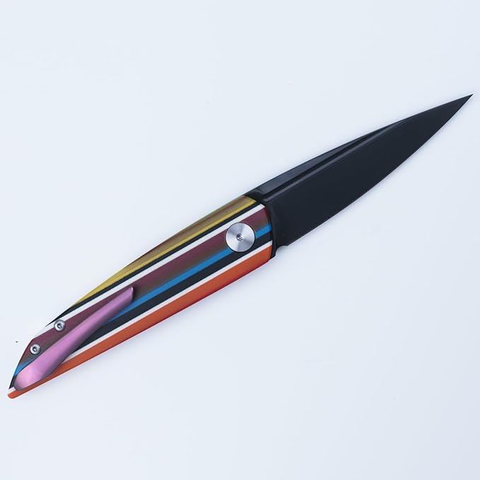 Penetrator OutdoorFolding Knife-D2Steel Blade DLcCoating ColorfulStriped G10 HandPocket Knife withTitanium Pocket Clip(8003-3)