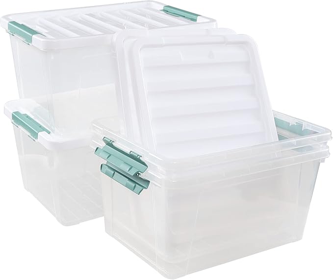 35 L Clear Large Storage Box Plastic Storage Bins Set of 4