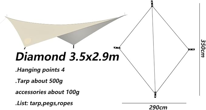 210t Polyester Ultralight Outdoor Camping Black Silver Coating Square Hexagon Sun Shelter