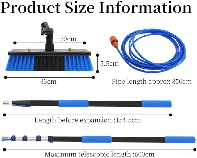 20FT Solar Panel Cleaning Kit with Telescopic Pole &amp Soap Dispenser Water Fed Solar Panel Brush for Home/Roof/Caravan Extendable Window Cleaner Tool for RV Boat Deck &amp Outdoor Use (20FT)