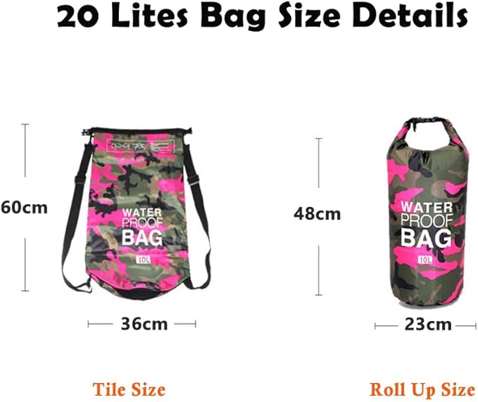 CANDeal Camouflage Waterproof Dry BagLightweight Roll Top Dry Storage Backpack for Kayaking Beach Rafting Boating Hiking Snowboarding Swimming Camping and Fishing