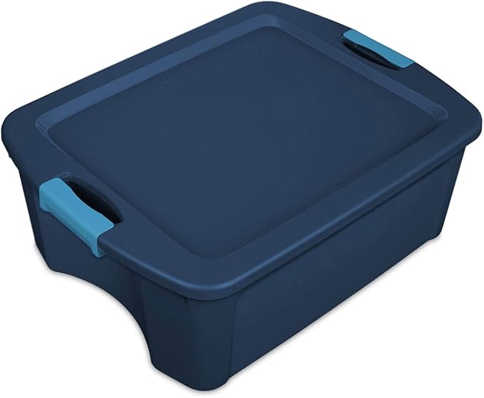 Sterilite 12 Gal Latch and Carry Stackable Storage Bin with Latching Lid Plastic Tote Container to Organize Closets Blue with Blue Lid 6-Pack