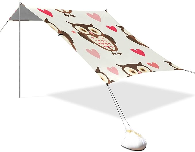 ALAZA Owl Heart Seamless Beach Tent Sun Shelter Portable Canopy Sunshade for Outdoor Camping Picnics Backyard Fun 10x9 ft